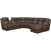 Sawyer Power Console Sectional Sofa with Right Facing Chaise in Brown Vegan Leather